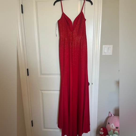 Camille La Vie Red Sparkly Prom Dress - Picture 3 of 7